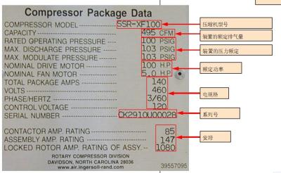 英格索兰空压机铭牌